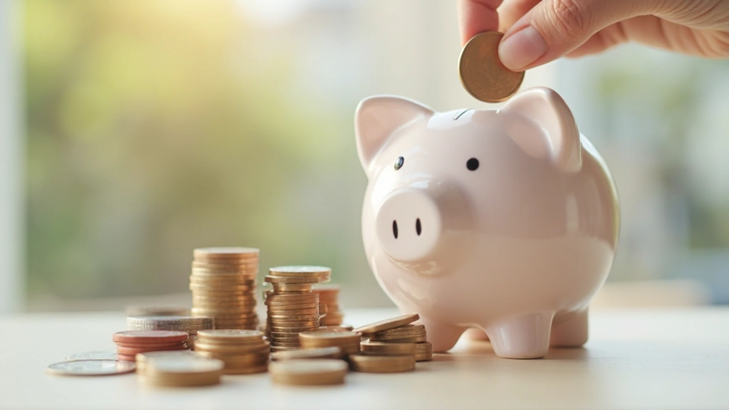 Копилка и монеты символизирующие накопление денег